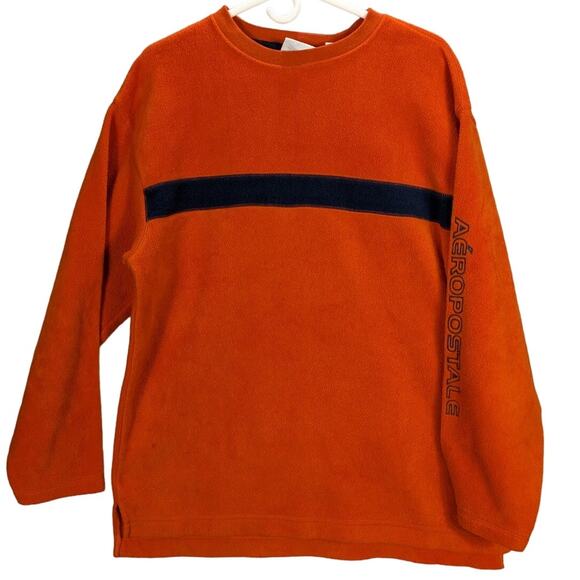 Aeropostale Y2K Sweater Mens Medium Orange Fleece Blue Stripe Vintage Skater - Picture 1 of 7